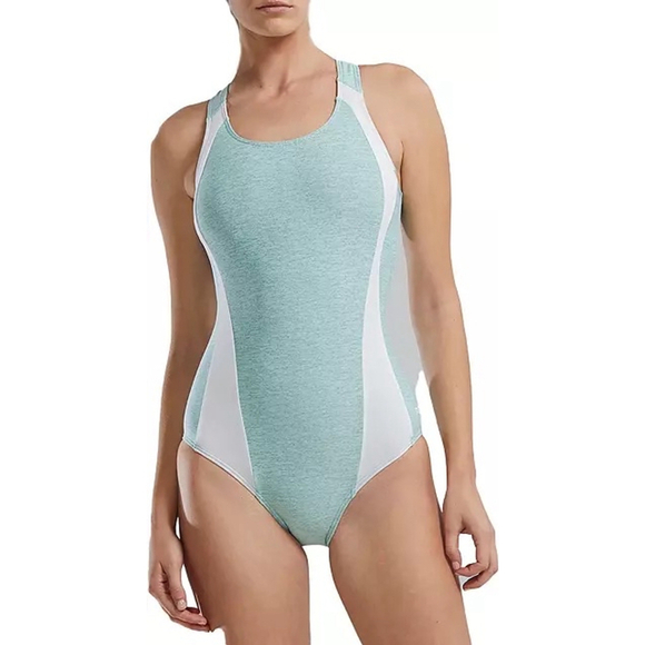 Women's Swimsuit max fit Size 12 Light Green White - Picture 1 of 4